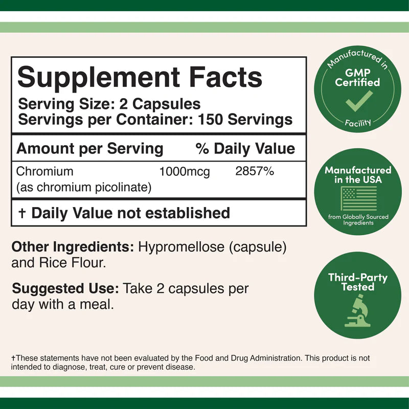 Double Wood Chromium Picolinate Supplement 300caps